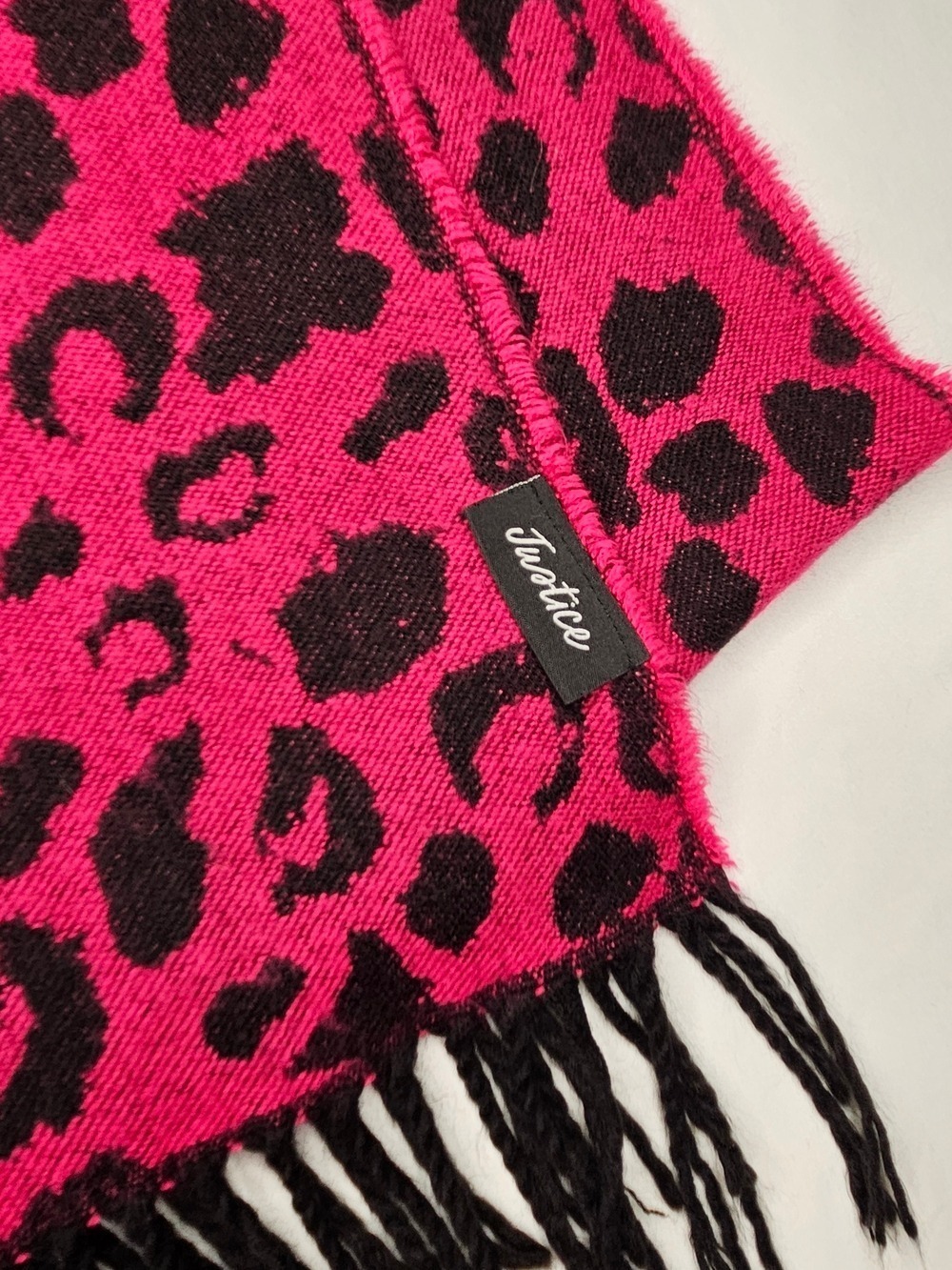 5/$25 Justice Hot Pink Leopard Print Scarf Fringe Knit Soft Winter Wrap Youth
